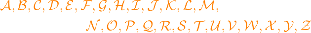 \cal
  A, B, C, D, E, F, G, H, I, J, K, L, M, \\
  \cal
  N, O, P, Q, R, S, T, U, V, W, X, Y, Z